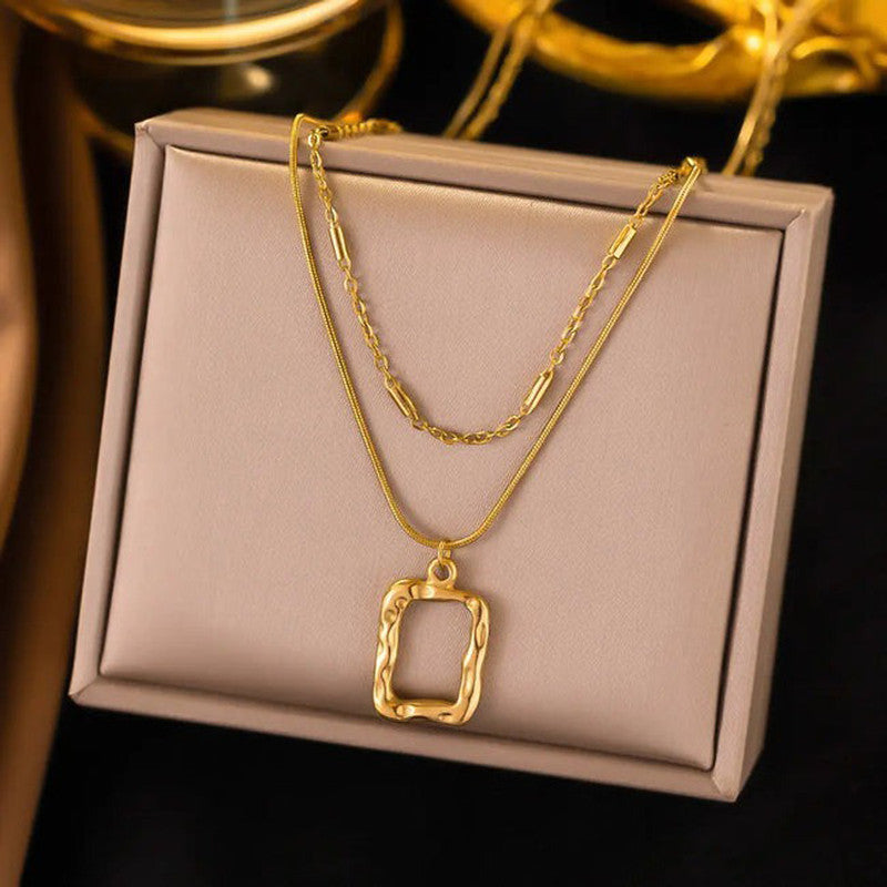 Jewels Galaxy Gold Plated Stainless Steel Anti Tarnish Dual Strand Geometric Necklace For Women
