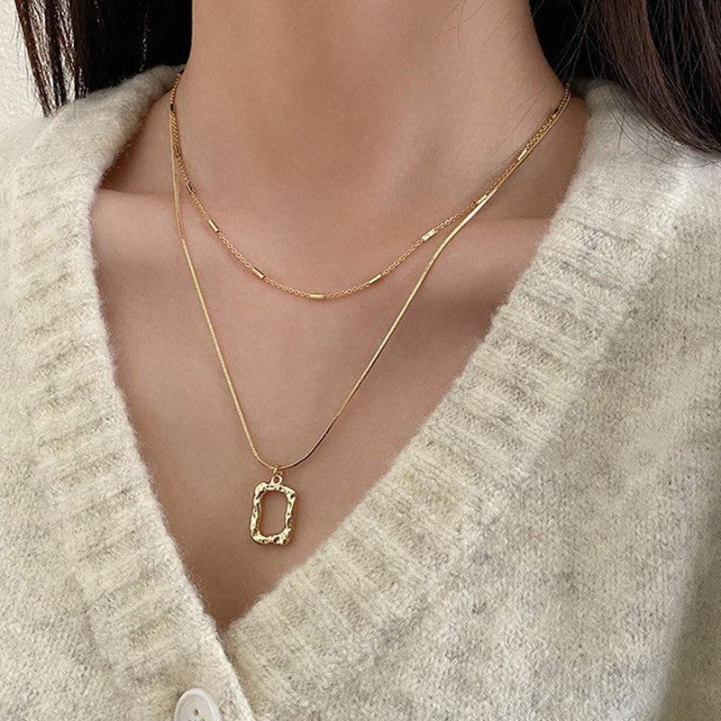 Jewels Galaxy Gold Plated Stainless Steel Anti Tarnish Dual Strand Geometric Necklace For Women