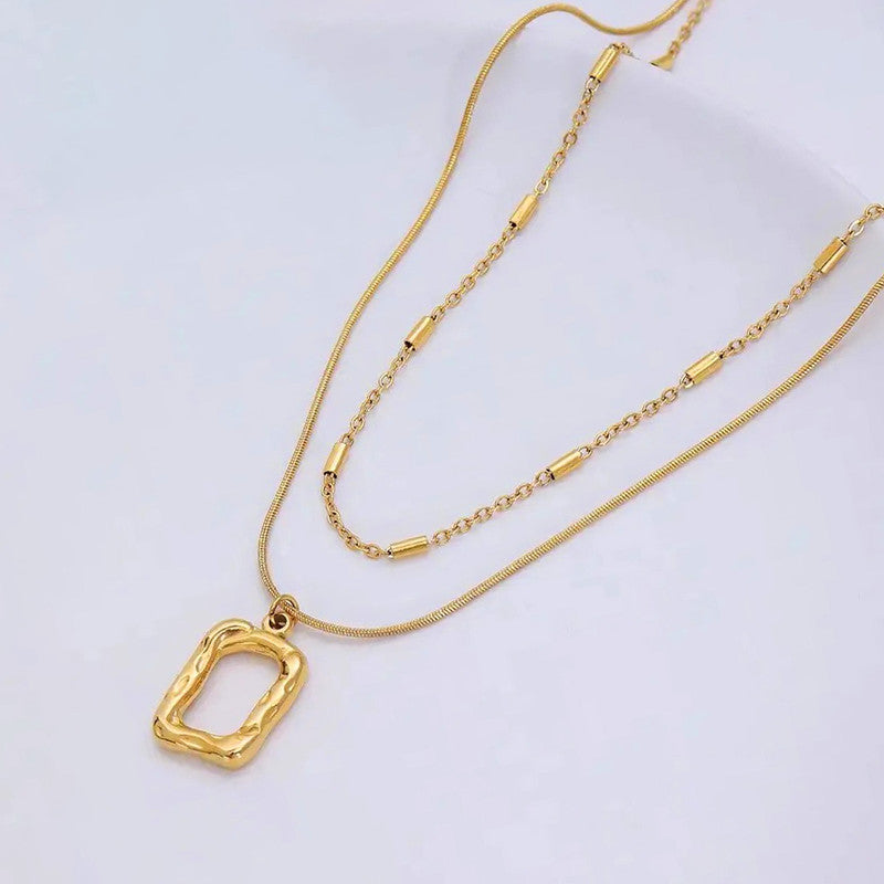 Jewels Galaxy Gold Plated Stainless Steel Anti Tarnish Dual Strand Geometric Necklace For Women