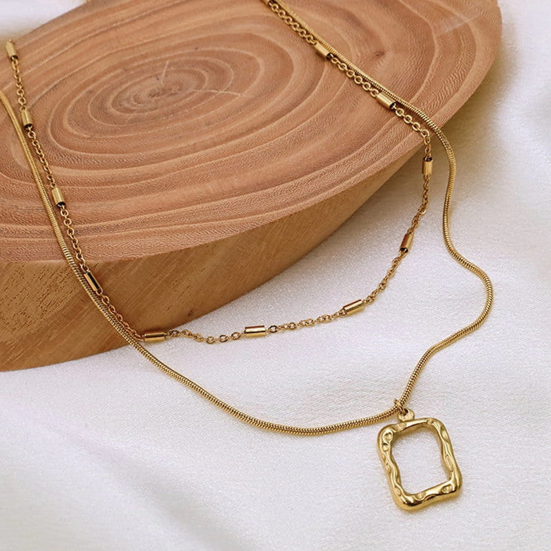 Jewels Galaxy Gold Plated Stainless Steel Anti Tarnish Dual Strand Geometric Necklace For Women