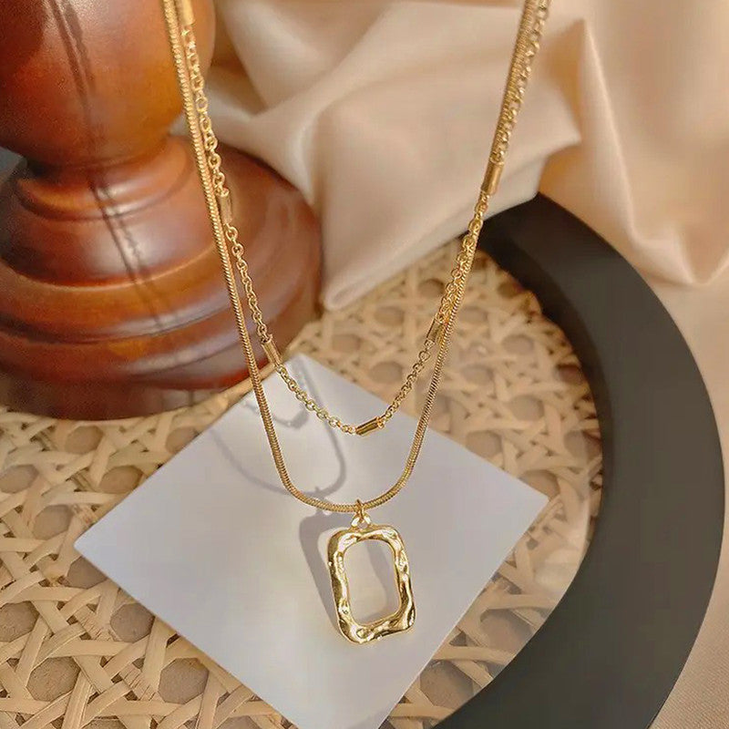 Jewels Galaxy Gold Plated Stainless Steel Anti Tarnish Dual Strand Geometric Necklace For Women