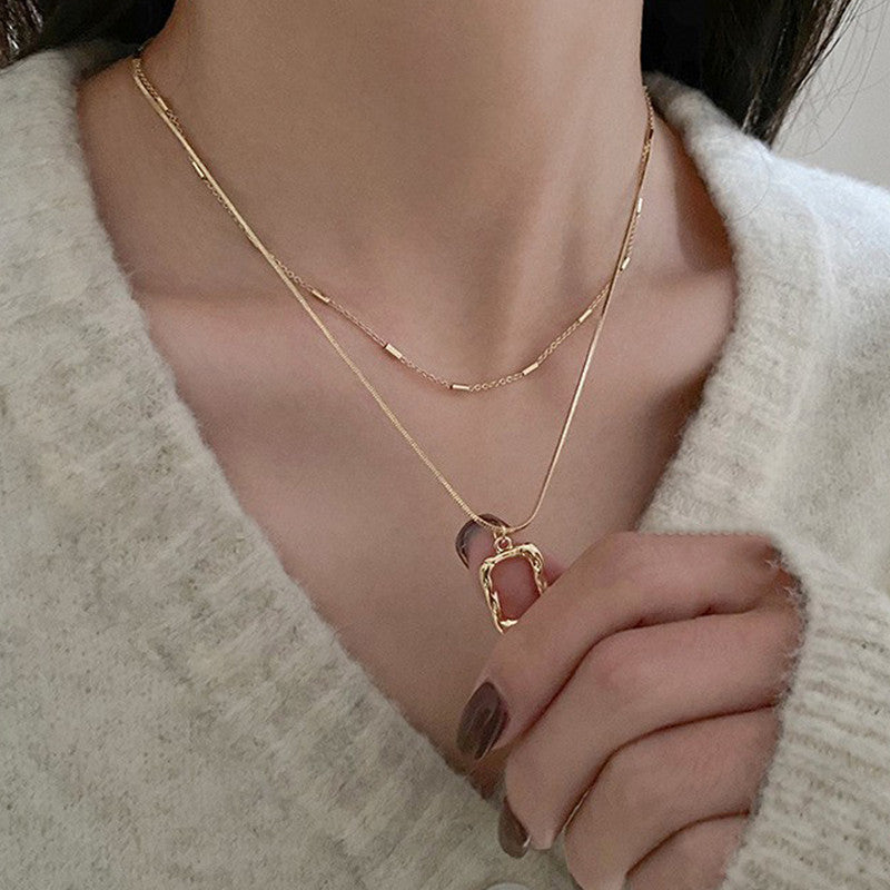 Jewels Galaxy Gold Plated Stainless Steel Anti Tarnish Dual Strand Geometric Necklace For Women