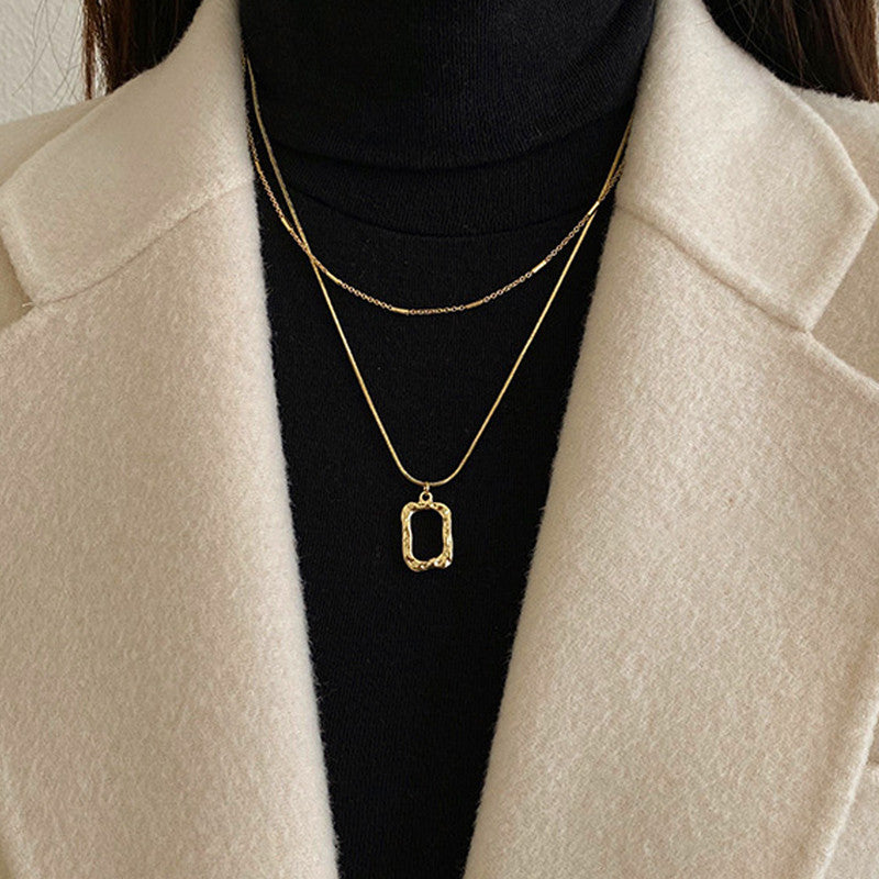 Jewels Galaxy Gold Plated Stainless Steel Anti Tarnish Dual Strand Geometric Necklace For Women