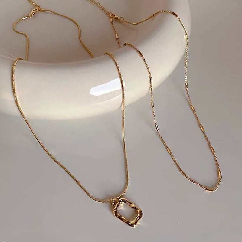 Jewels Galaxy Gold Plated Stainless Steel Anti Tarnish Dual Strand Geometric Necklace For Women