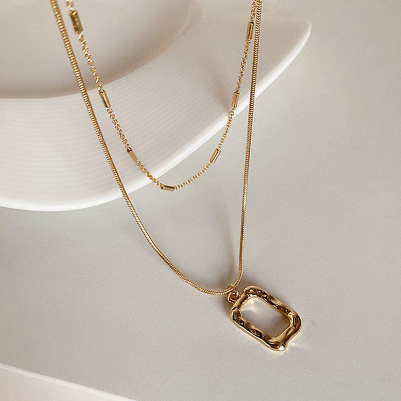 Jewels Galaxy Gold Plated Stainless Steel Anti Tarnish Dual Strand Geometric Necklace For Women