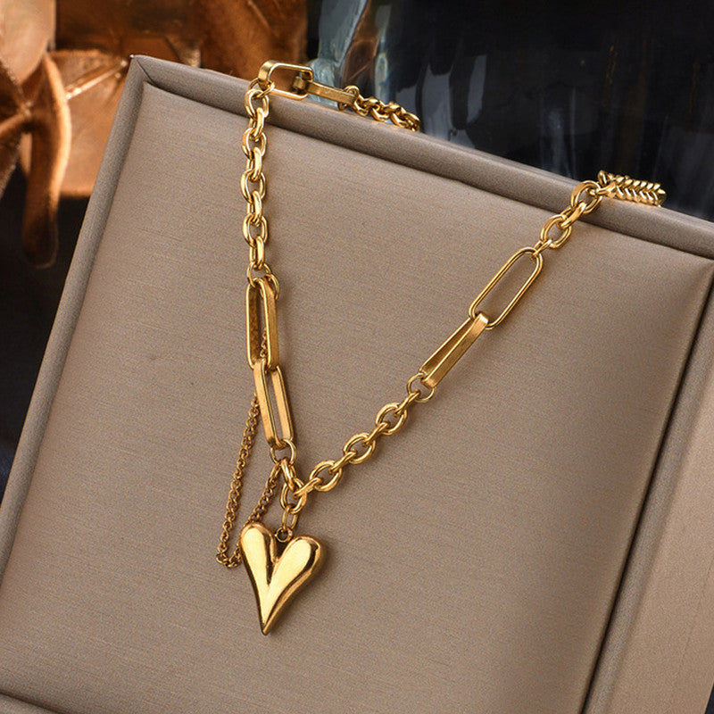 Jewels Galaxy Gold Plated Stainless Steel Anti Tarnish Heart Themed Rope Chain Necklace For Women