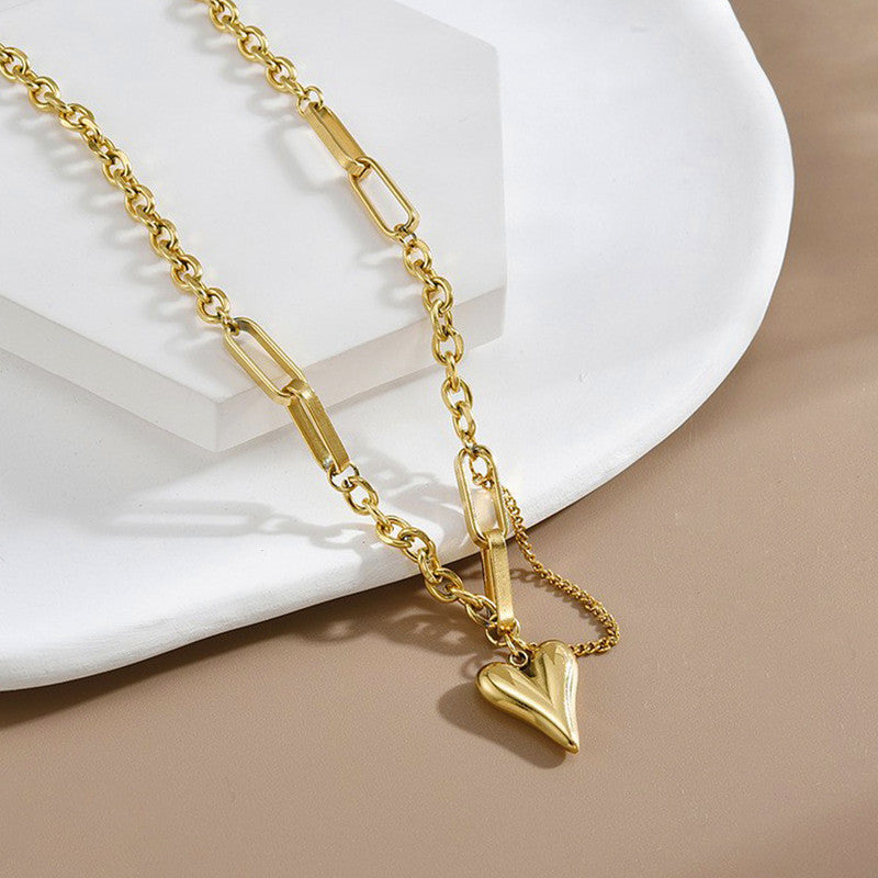 Jewels Galaxy Gold Plated Stainless Steel Anti Tarnish Heart Themed Rope Chain Necklace For Women