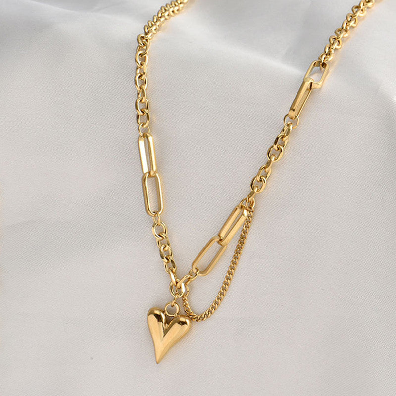 Jewels Galaxy Gold Plated Stainless Steel Anti Tarnish Heart Themed Rope Chain Necklace For Women