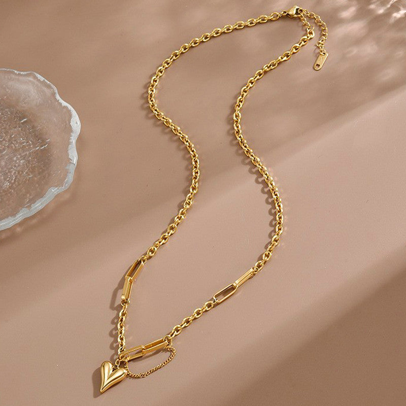Jewels Galaxy Gold Plated Stainless Steel Anti Tarnish Heart Themed Rope Chain Necklace For Women