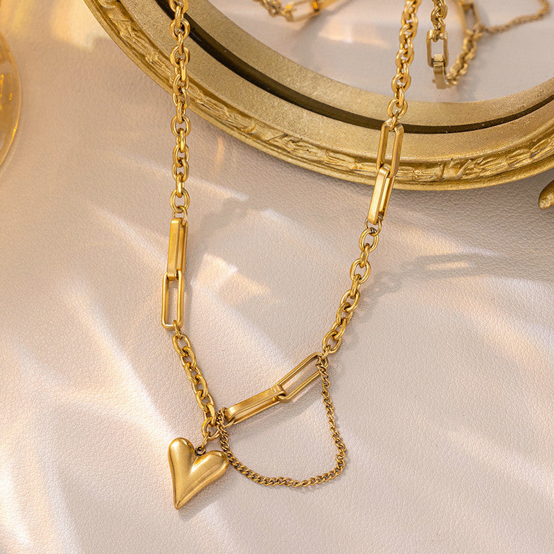 Jewels Galaxy Gold Plated Stainless Steel Anti Tarnish Heart Themed Rope Chain Necklace For Women