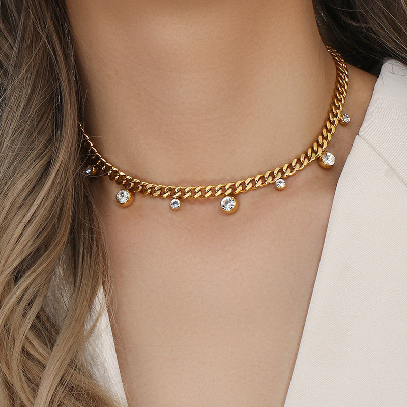 Jewels Galaxy Gold Plated Stainless Steel Anti Tarnish Crystal Accents Dainty Necklace For Women
