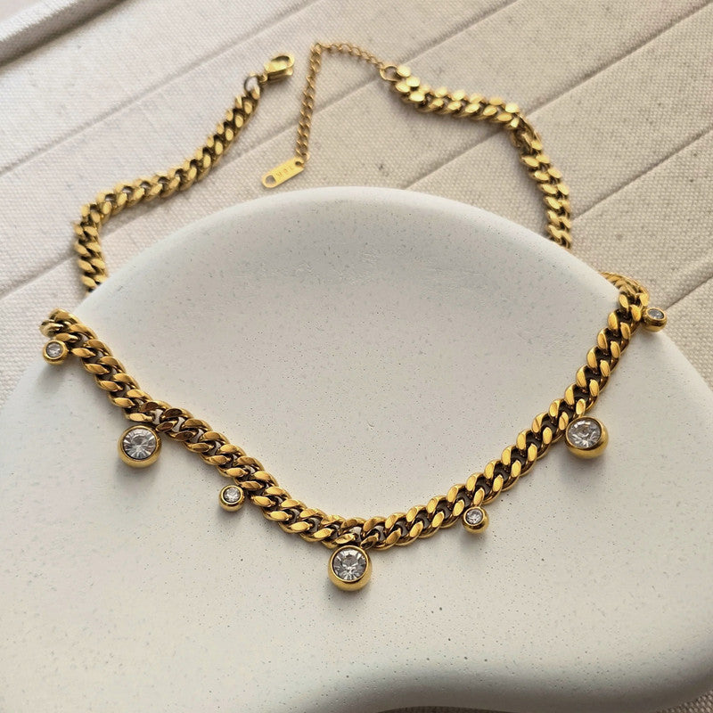 Jewels Galaxy Gold Plated Stainless Steel Anti Tarnish Crystal Accents Dainty Necklace For Women