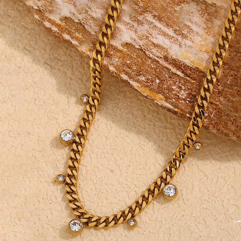 Jewels Galaxy Gold Plated Stainless Steel Anti Tarnish Crystal Accents Dainty Necklace For Women