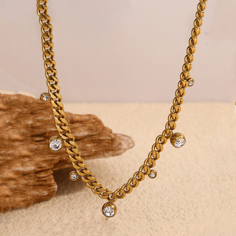 Jewels Galaxy Gold Plated Stainless Steel Anti Tarnish Crystal Accents Dainty Necklace For Women