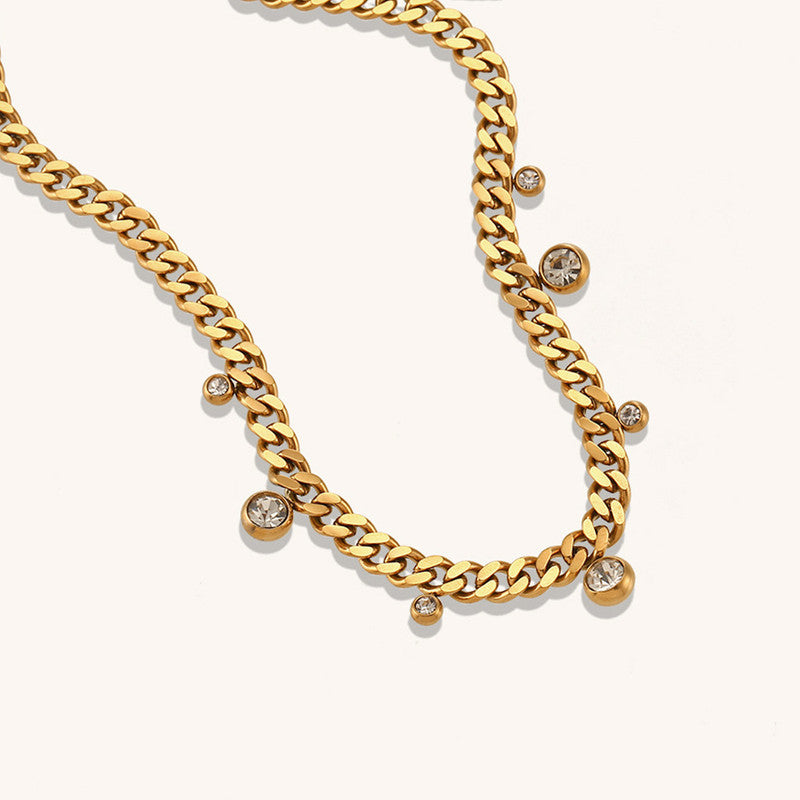 Jewels Galaxy Gold Plated Stainless Steel Anti Tarnish Crystal Accents Dainty Necklace For Women