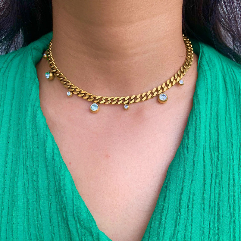Jewels Galaxy Gold Plated Stainless Steel Anti Tarnish Crystal Accents Dainty Necklace For Women