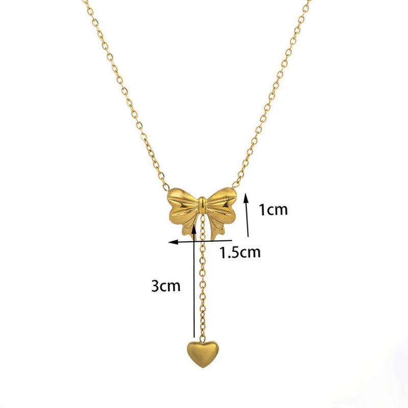 Jewels Galaxy Gold Plated Stainless Steel Anti Tarnish Heart Themed Bow inspired Pendant Necklace