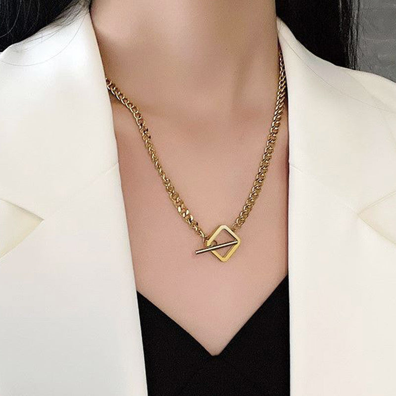 Jewels Galaxy Gold Plated Stainless Steel Anti Tarnish Geometric Necklace For Women