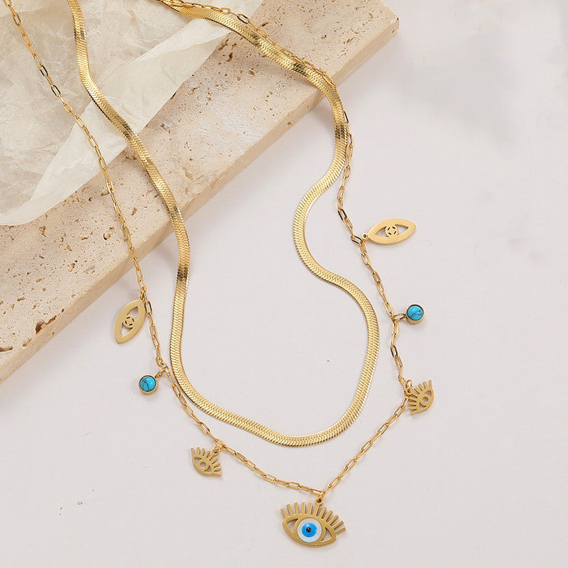 Jewels Galaxy Gold Plated Stainless Steel Anti Tarnish Evil Eye themed Dual Strand Necklace