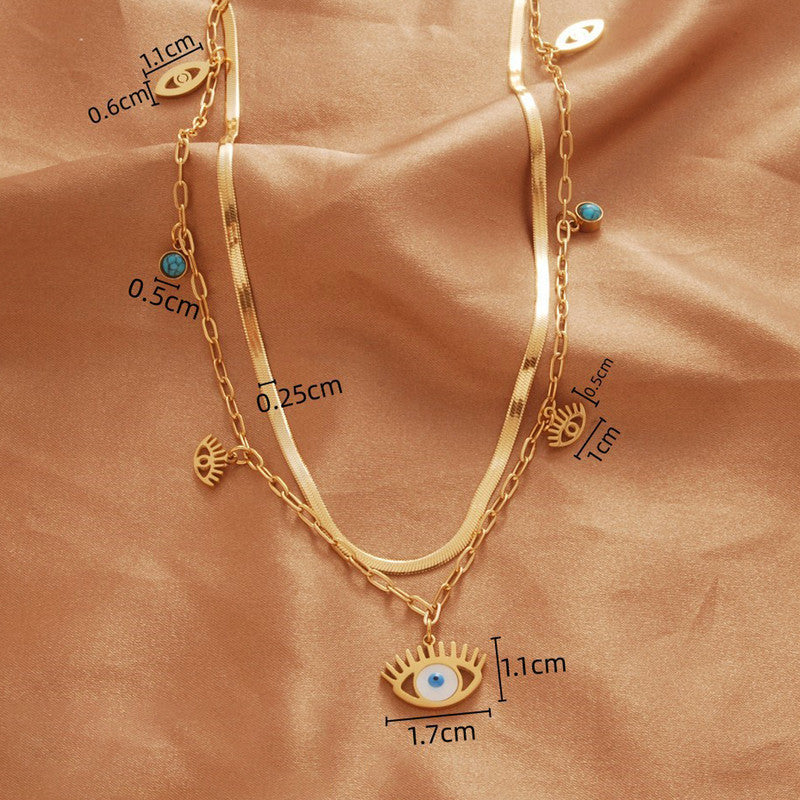Jewels Galaxy Gold Plated Stainless Steel Anti Tarnish Evil Eye themed Dual Strand Necklace