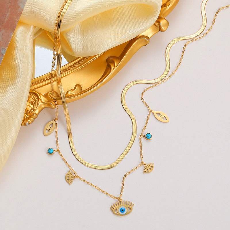 Jewels Galaxy Gold Plated Stainless Steel Anti Tarnish Evil Eye themed Dual Strand Necklace