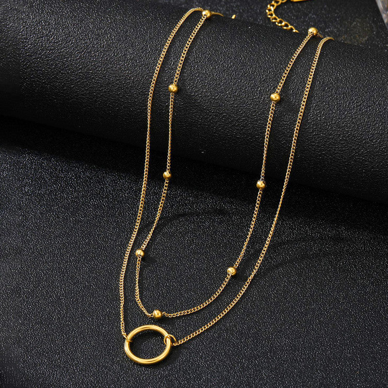 Jewels Galaxy Gold Plated Stainless Steel Anti Tarnish Dual Layered Chain Hoop Pendant Necklace