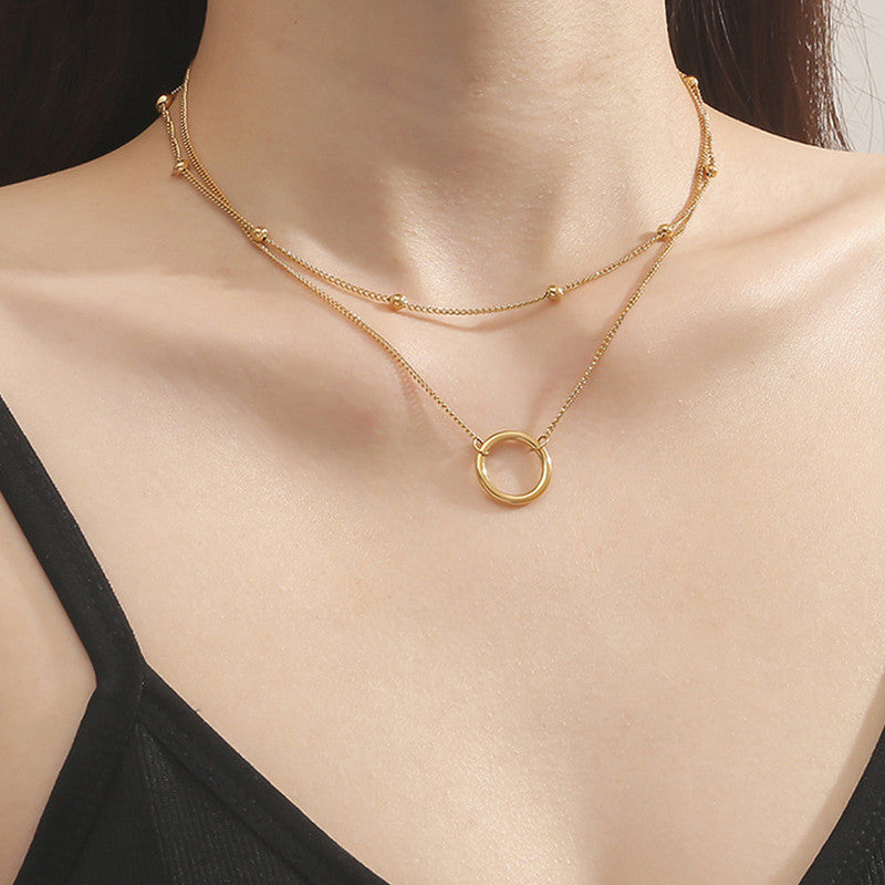 Jewels Galaxy Gold Plated Stainless Steel Anti Tarnish Dual Layered Chain Hoop Pendant Necklace