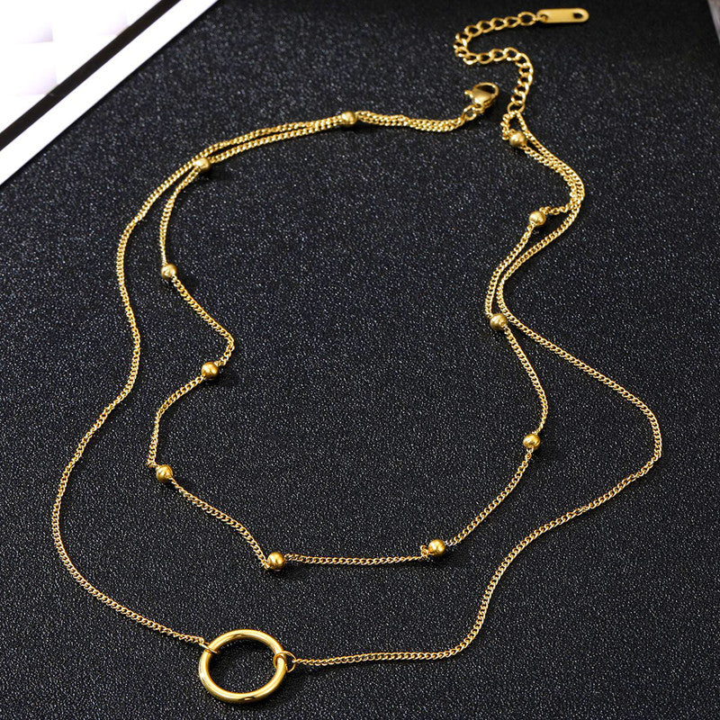 Jewels Galaxy Gold Plated Stainless Steel Anti Tarnish Dual Layered Chain Hoop Pendant Necklace