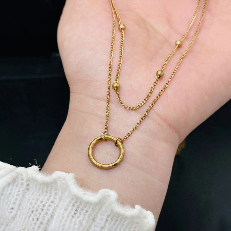 Jewels Galaxy Gold Plated Stainless Steel Anti Tarnish Dual Layered Chain Hoop Pendant Necklace