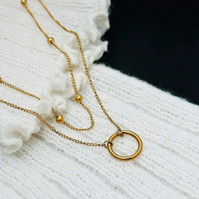 Jewels Galaxy Gold Plated Stainless Steel Anti Tarnish Dual Layered Chain Hoop Pendant Necklace