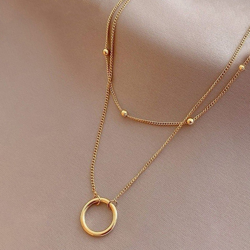 Jewels Galaxy Gold Plated Stainless Steel Anti Tarnish Dual Layered Chain Hoop Pendant Necklace