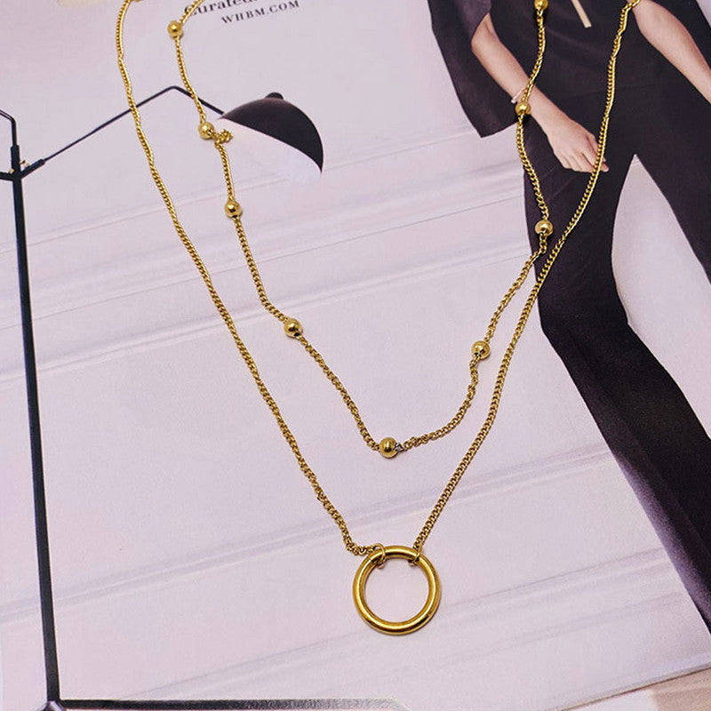 Jewels Galaxy Gold Plated Stainless Steel Anti Tarnish Dual Layered Chain Hoop Pendant Necklace