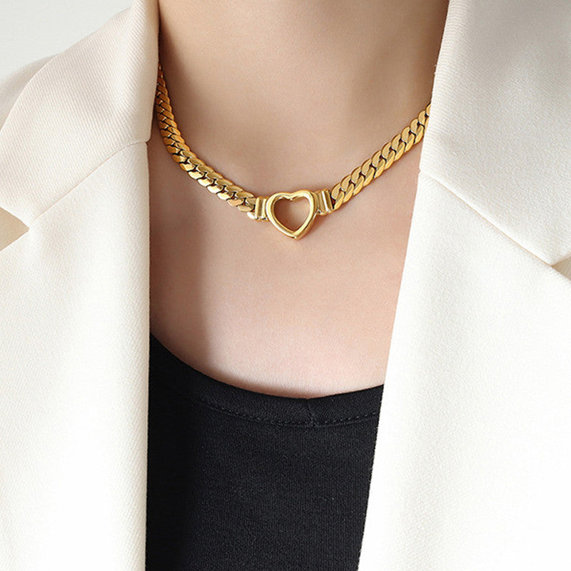 Jewels Galaxy Gold Plated Stainless Steel Anti Tarnish Heart Themed Necklace