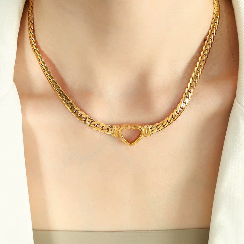 Jewels Galaxy Gold Plated Stainless Steel Anti Tarnish Heart Themed Necklace