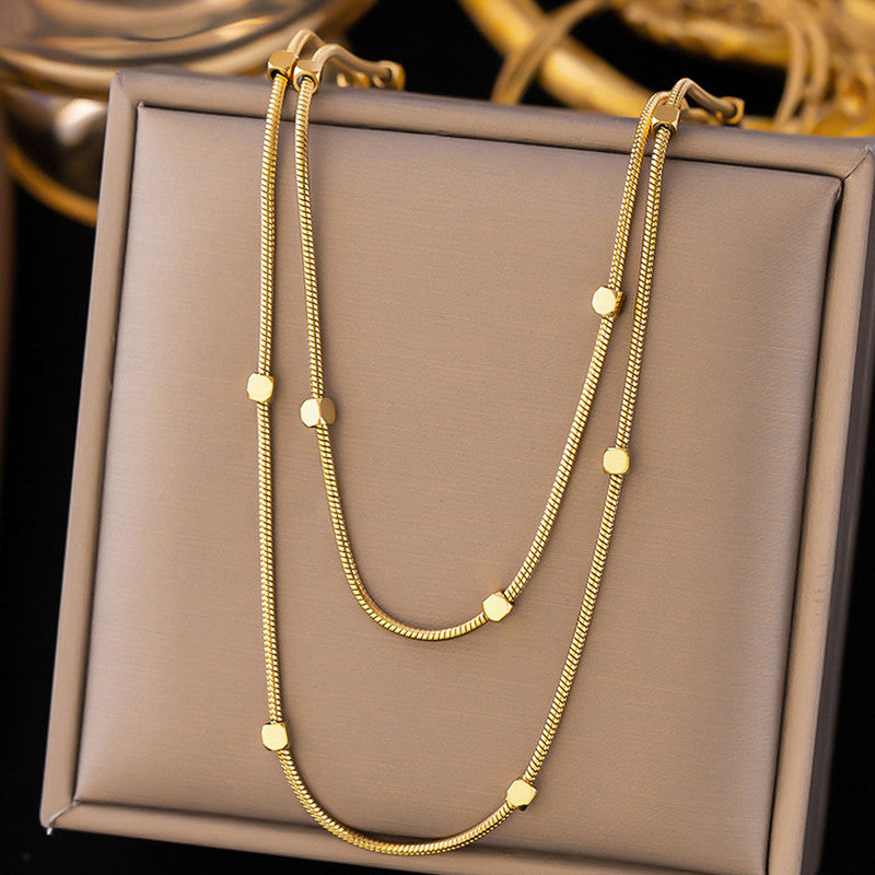 Jewels Galaxy Gold Plated Stainless Steel Anti-Tarnish Geometric Dual Strand Necklace