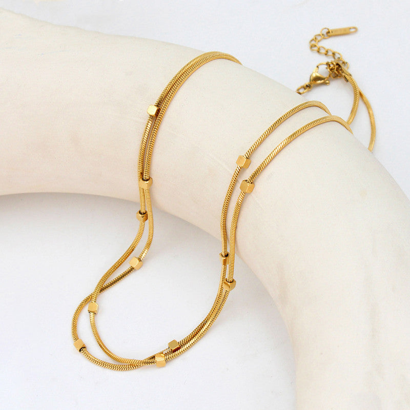 Jewels Galaxy Gold Plated Stainless Steel Anti-Tarnish Geometric Dual Strand Necklace