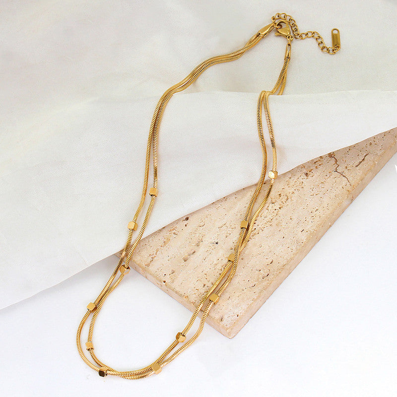 Jewels Galaxy Gold Plated Stainless Steel Anti-Tarnish Geometric Dual Strand Necklace