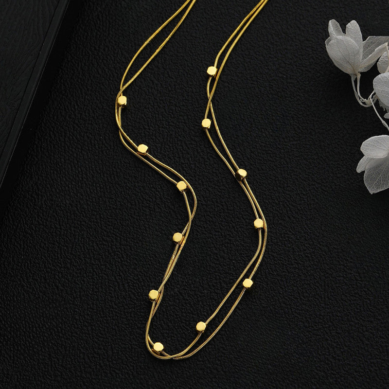Jewels Galaxy Gold Plated Stainless Steel Anti-Tarnish Geometric Dual Strand Necklace