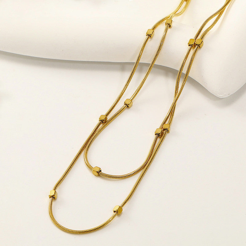 Jewels Galaxy Gold Plated Stainless Steel Anti-Tarnish Geometric Dual Strand Necklace