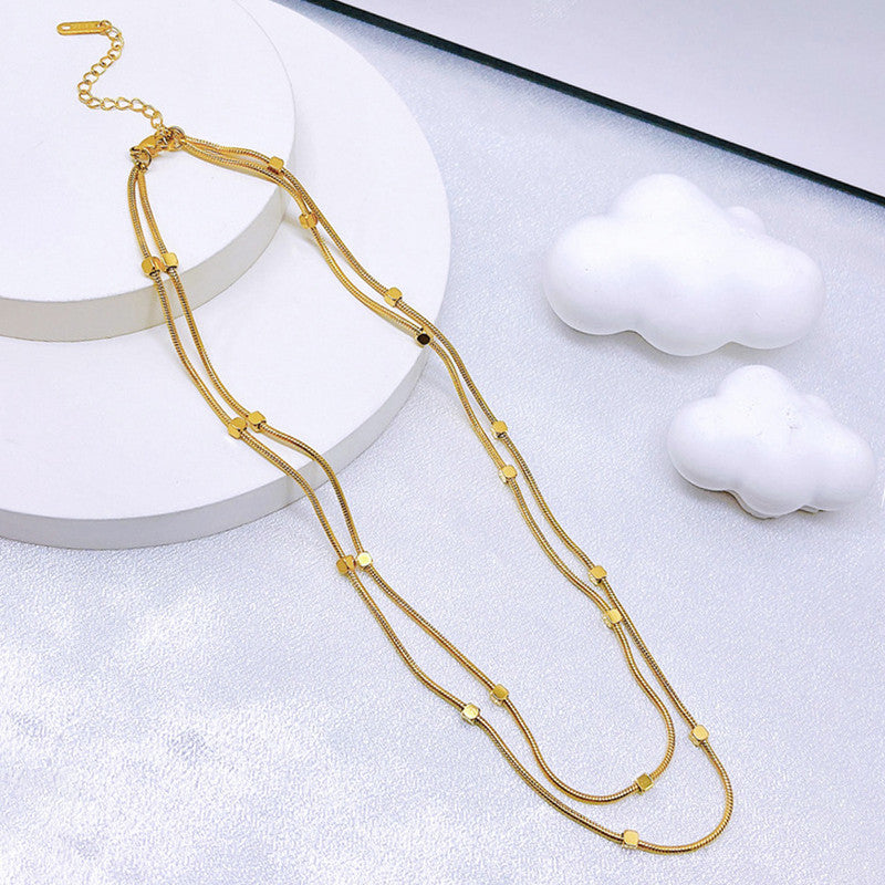 Jewels Galaxy Gold Plated Stainless Steel Anti-Tarnish Geometric Dual Strand Necklace