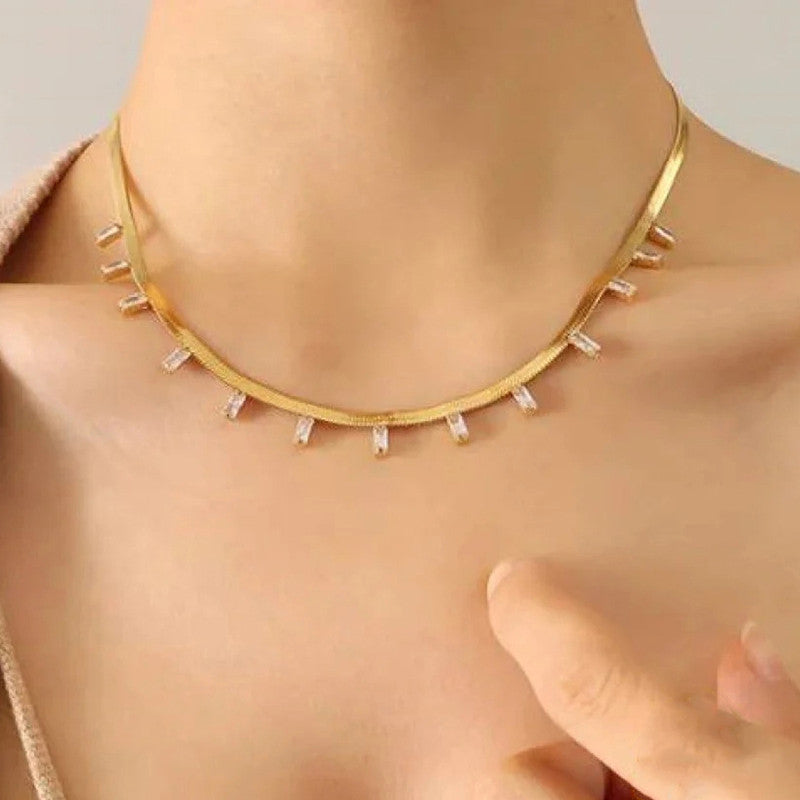 Jewels Galaxy Gold Plated Stainless Steel Anti Tarnish Snake Chain Studded Necklace