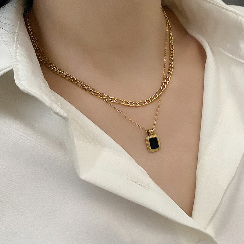 Jewels Galaxy Gold Plated Stainless Steel Anti-Tarnish Geometric Dual Strand Necklace