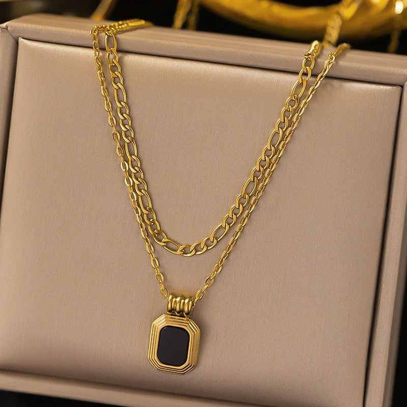 Jewels Galaxy Gold Plated Stainless Steel Anti-Tarnish Geometric Dual Strand Necklace