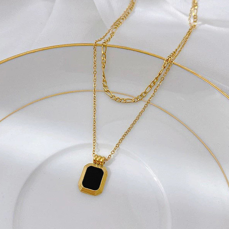 Jewels Galaxy Gold Plated Stainless Steel Anti-Tarnish Geometric Dual Strand Necklace