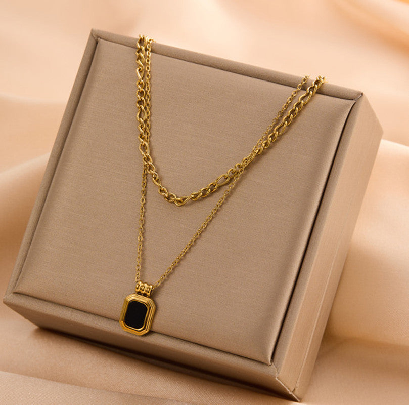 Jewels Galaxy Gold Plated Stainless Steel Anti-Tarnish Geometric Dual Strand Necklace