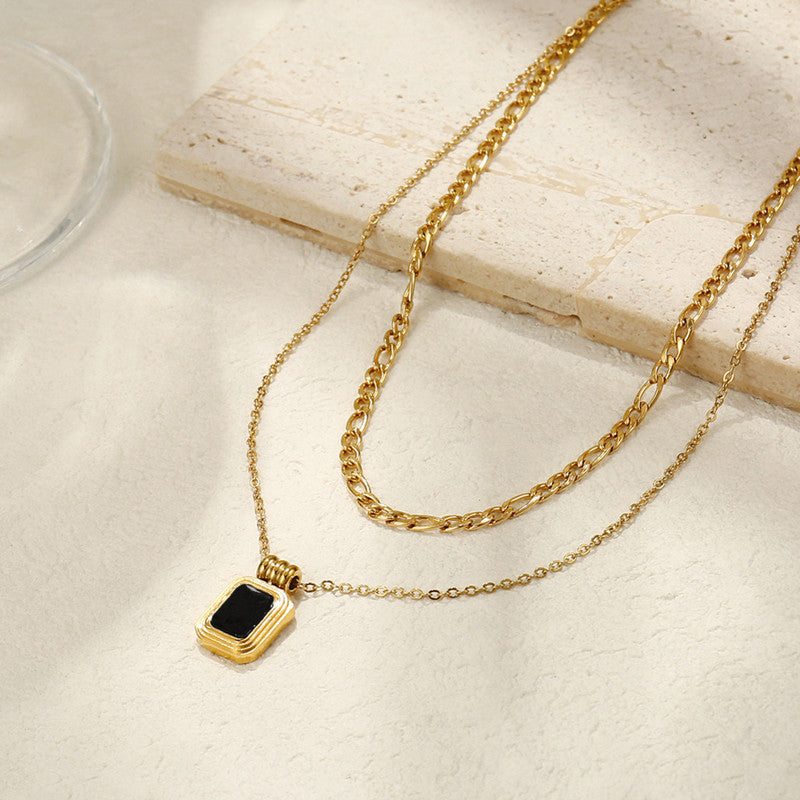 Jewels Galaxy Gold Plated Stainless Steel Anti-Tarnish Geometric Dual Strand Necklace