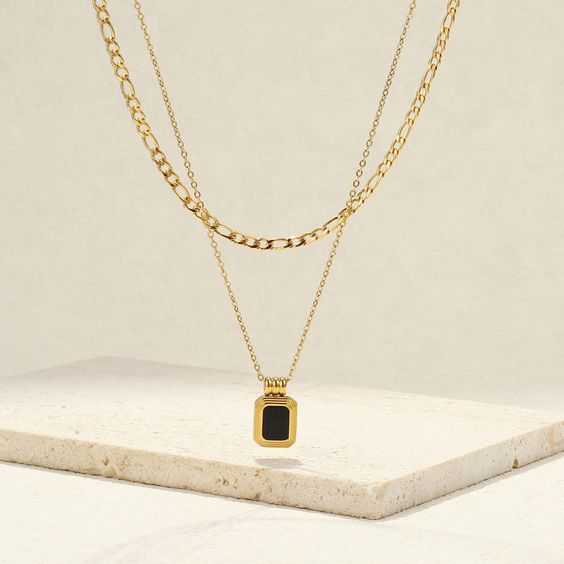 Jewels Galaxy Gold Plated Stainless Steel Anti-Tarnish Geometric Dual Strand Necklace