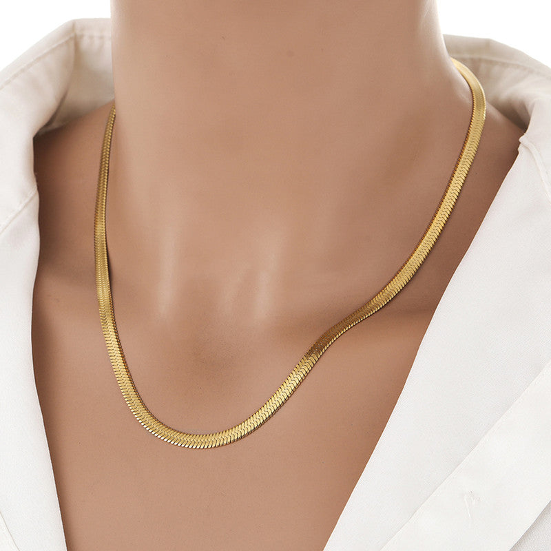 Jewels Galaxy Gold Plated Anti Tarnish Stainless Steel Flat Snake Chain Necklace