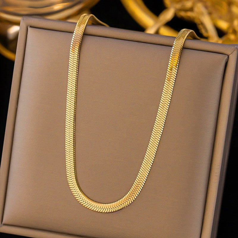 Jewels Galaxy Gold Plated Anti Tarnish Stainless Steel Flat Snake Chain Necklace