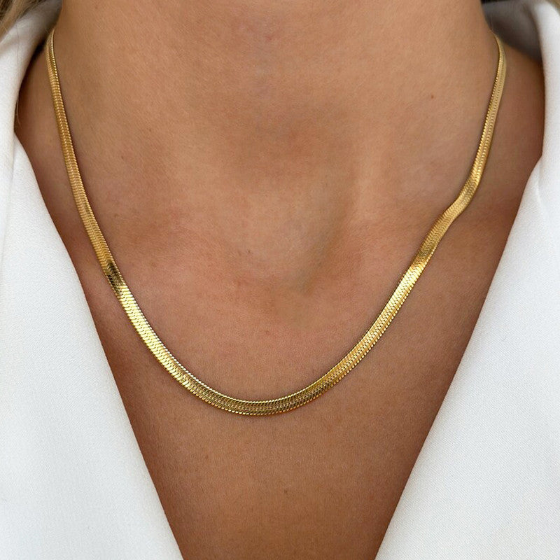 Jewels Galaxy Gold Plated Anti Tarnish Stainless Steel Flat Snake Chain Necklace